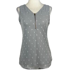 EXPRESS CLASSIC POLKA -DOT SLEEVELESS 1/4 ZIPPER FRONT TOP/BLOUSE‎